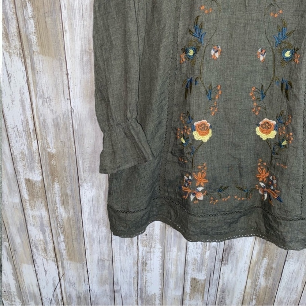 Umgee Green Floral Embroidered Tunic Dress - Picture 3 of 4